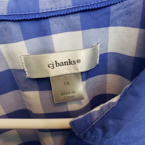 CJ Banks Blue Button-Up Shirt with Plaid Accents Size 1X - Picture 3 of 3
